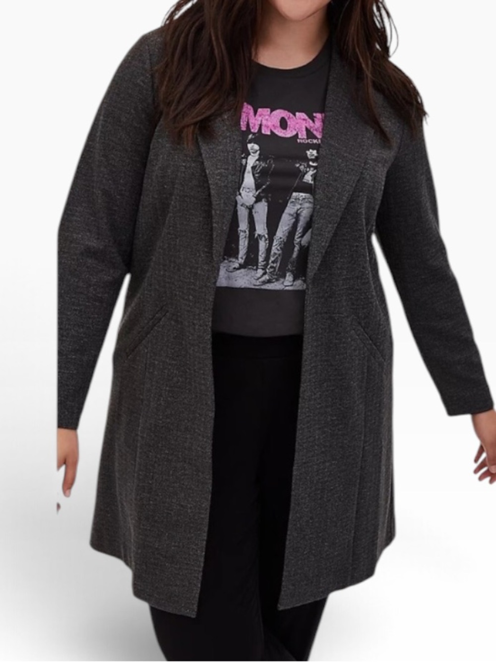torrid Charcoal Herringbone Knit Open-Front Boyfriend Blazer 2X